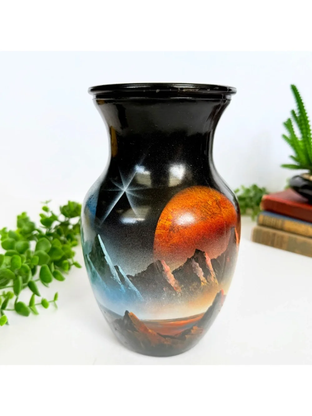 Handpainted Cosmic Galaxy Celestial Space Mountain Landscape Art Vase